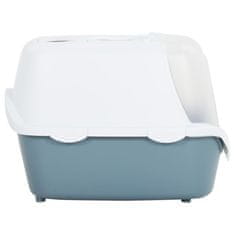 Vidaxl Toaleta pre mačky s krytom biela a modrá 56x40x40 cm PP