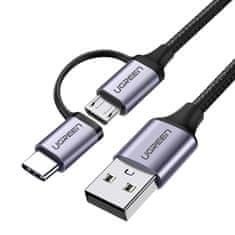 shumee Kábel 2v1, silný opletený kábel USB - microUSB + USB-C 1m 2,4A čierny