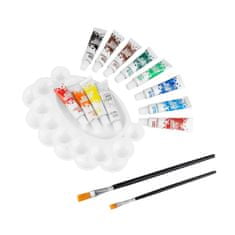 Spokey Akrylové farby 12 ml SET - 12 farieb, 2 štetce, paleta