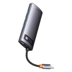 BASEUS Metal Gleam USB-C HUB adaptér 3x USB 3.2 / PD / SD / TF, šedý