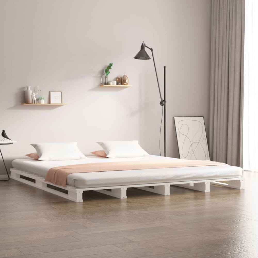 Petromila vidaXL Paletová posteľ, biela 140x190 cm, borovicový masív