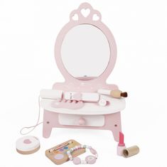 Classic world Drevený toaletný stolík pre dievčatá so zrkadlom + 11 doplnkov