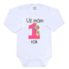 NEW BABY Body s potlačou Už mám 1 rok ružové, vel. 80 (9-12m)