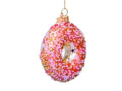 LAALU Vianočná sklenená ozdoba Donut ružová 11 cm