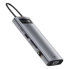 BASEUS Hub 9w1 Baseus Metal Gleam Series, USB-C do 3x USB 3.0 + HDMI + USB-C PD + Ethernet RJ45 + microSD/SD + VGA