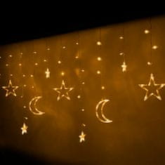 WOWO Závesové LED Lampy Mesiac a Hviezdy, 2,5m, 138LED, Teplá Biela - Dekorácia