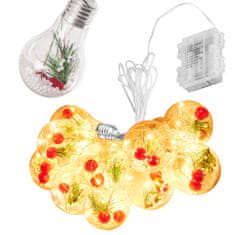 WOWO Vianočné LED Reťazové Svetlá na Batérie, Závesy s Ozdobnými Guličkami, 3m, 50LED, Teplé Svetlo