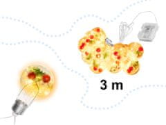 WOWO Vianočné LED Reťazové Svetlá na Batérie, Závesy s Ozdobnými Guličkami, 3m, 50LED, Teplé Svetlo