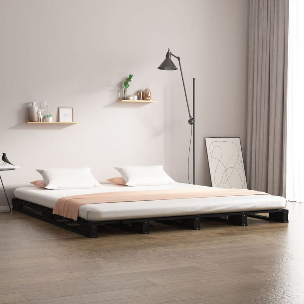 Petromila vidaXL Paletová posteľ, čierna 120x190cm, borovica, malé dvojlôžko