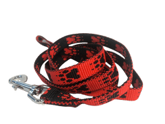 Palkar Vodítko z popruhu pre psov 150 cm x 16 mm černo-červená s labkami