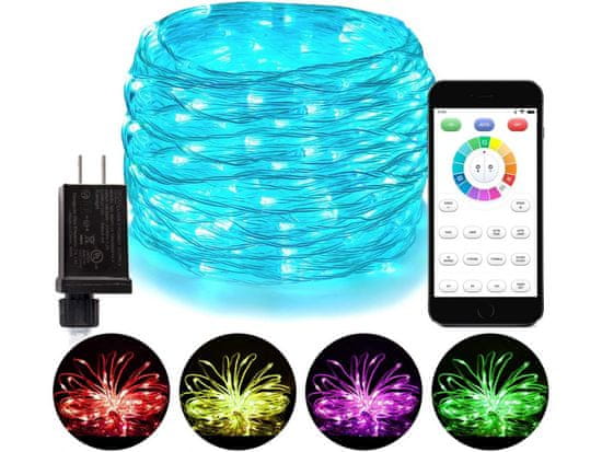 commshop Vianočné LED mikro reťaz, ovládanie svetiel pomocou smartfónu, 10m, 100 LED