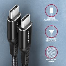 AXAGON kábel USB-C - USB-C, USB 2.0, PD 60W 3A, ALU, opletený, 1m, čierna