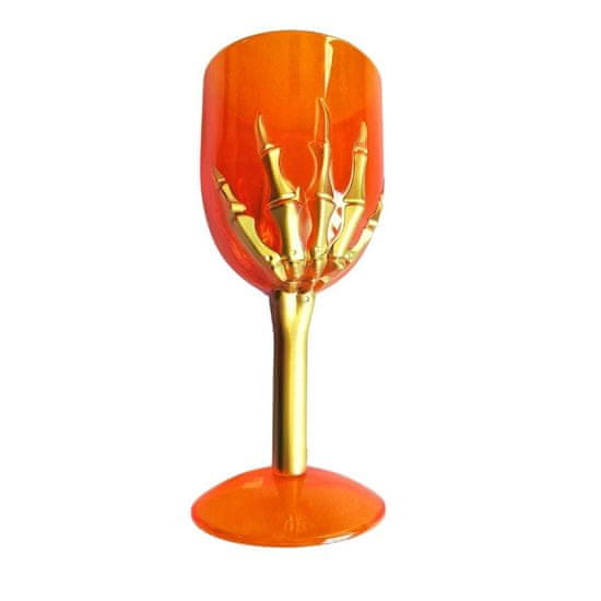 Oranžový transparentný pohár s rukou kostlivca - 18 cm - Halloween