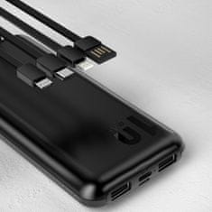 DUDAO K6Pro Power Bank 10000mAh 2x USB + kábel USB / USB-C / Lightning / Micro USB, čierny