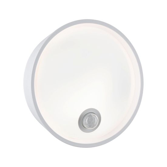 Paulmann PAULMANN LED vonkajšie nástenné svietidlo Platomo pohybové čidlo IP44 kruhové 180mm 3000K 14,5W 230V biela umelá hmota 94699