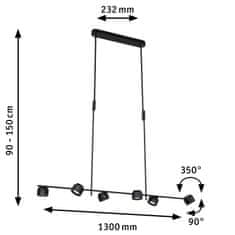 Paulmann PAULMANN LED závesné svietidlo 3-krokové-stmievateľné Puric Pane Effect 6x6,5/1x4,5W čierna 79774