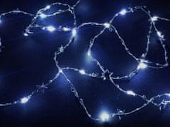 AUR Vnútorný strieborný LED vianočný mikroreťaz s hviezdičkami, na batérie, studená biela, 4m, 40 LED