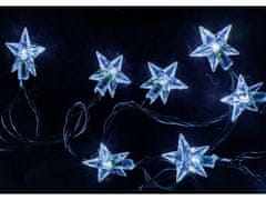 AUR Vnútorná LED vianočná reťaz s hviezdičkami - studená biela, zelený kábel, 12m, 100 LED