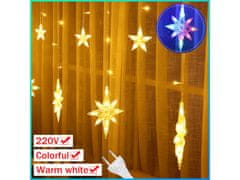 AUR Vnútorný LED vianočný záves - Osemcípé hviezdy, 3m, 138 LED, teplá biela Farba: Teplá biela