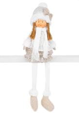 MAGIC HOME Dievčatko v bielej čiapke s dlhými nohami, bielo-zlaté, látkové, 15x10x45 cm