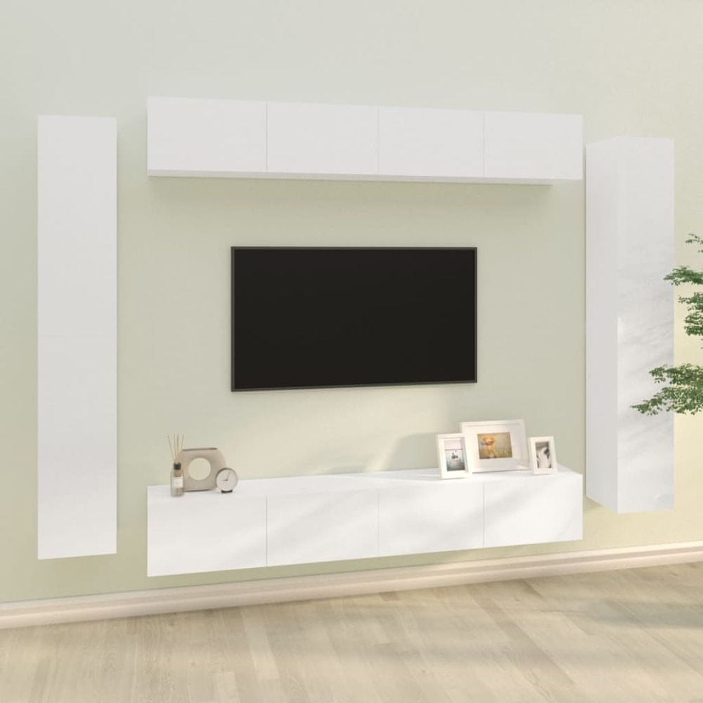 Vidaxl 8-dielna súprava TV skriniek lesklá biela spracované drevo