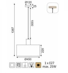 ACA Závesné svietidlo CHIOS max. 25W/E27/230V/IP20