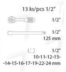 Festa Sada gola 1/2" 13-dielna 10-24 mm, plastový kufor 17229