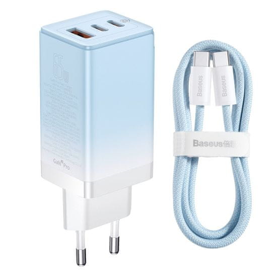 shumee GaN 2x USB-C / USB 65W QC PD rýchlonabíjačka - modrá