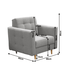 KONDELA Celočalúnená zostava 3+1+1, látka sivá, AMEDIA