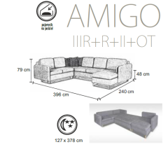 eoshop Rozkladacia rohová sedacia súprava Amigo IIIR+R+II+OT do U