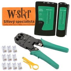 W-STAR Sada náradia pre sieťárov WS193, tester UTP, kliešte RJ45 RJ11, narážač, 10x RJ45