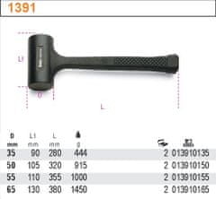 Beta Opätovné kladivo s gumeným povrchom 35 mm