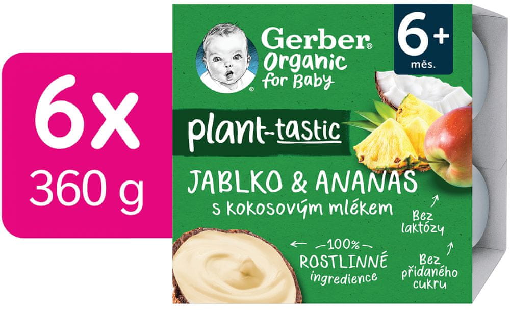 Gerber Organic 100 % rastlinný dezert jablko a ananás s kokosovým mliekom 4 x 90 g