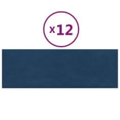 Vidaxl Nástenné panely 12 ks modré 90x30 cm zamat 3,24 m²