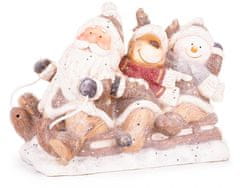MAGIC HOME Santa, sob a snehuliak na saniach, keramika, 45x23x34,50 cm