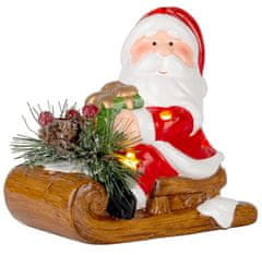 MAGIC HOME Santa na saniach, LED, terakota, 12,6x8,5x11,5 cm