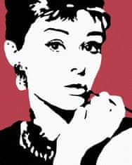 ZUTY Diamantové maľovanie - AUDREY HEPBURN NA ČERVENOM POZADÍ 40x50 cm NO