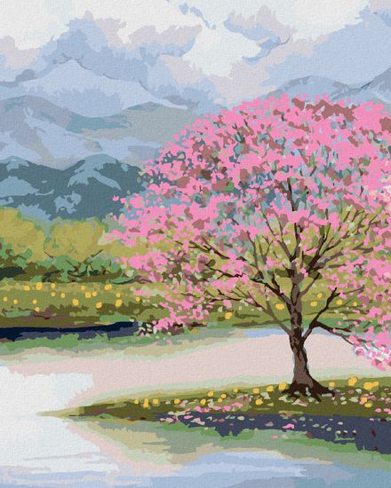 ZUTY Diamantové maľovanie - ROZKVITNUTÁ SAKURA PRI VODE YES 40x50 cm