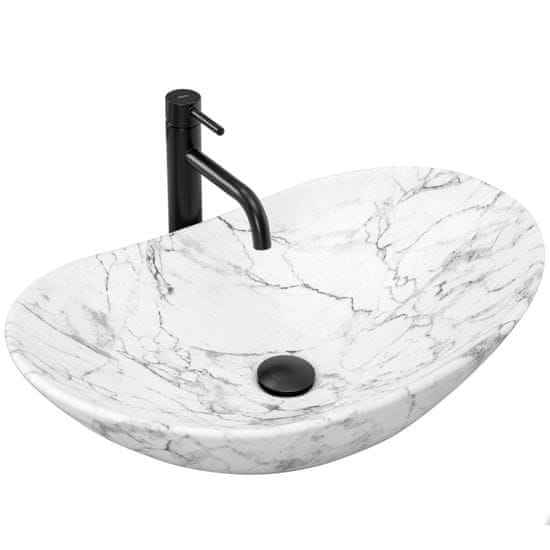 REA Royal Marble, keramické umývadlo na dosku 61x36 cm, vzor Marble matná, REA-U8010