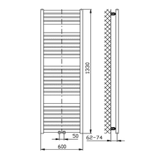 AQUALINE Aqualine, TONDI vykurovacie teleso 600x1330 mm, stredové pripojenie, biela, DT480T