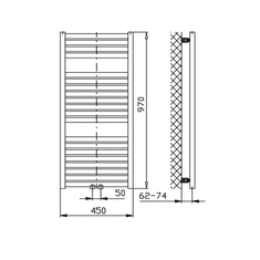 AQUALINE Aqualine, TONDI vykurovacie teleso 450x970 mm, stredové pripojenie, biela, DT450T