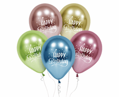 GoDan Latexové balóny metalické Happy Birthday - 5 ks