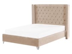 Beliani Zamatová posteľ 160 x 200 cm béžová LUBBON