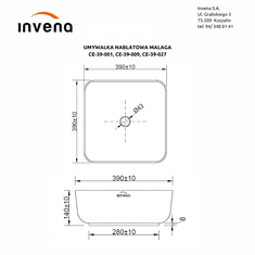 Invena Malaga, keramické umývadlo na dosku 39x39x14 cm, zlatá lesklá-čierna matná, INV-CE-39-027-C