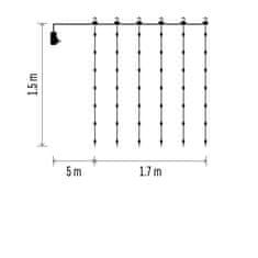 EMOS EMOS LED vianočná nano reťaz – záclona, 1,7x1,5 m, vonkajšia aj vnútorná, teplá biela, programy D3EW02