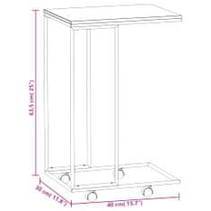 Vidaxl Príručný stolík + kolieska čierny 40x30x63,5cm spracované drevo