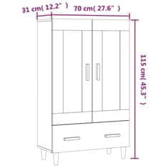 Vidaxl Vysoká skrinka lesklá biela 70x31x115 cm spracované drevo