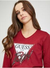 Guess Červené dámske tričko s dlhým rukávom Guess Icon XS