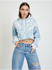 Guess Svetlomodrá dámska batikovaná crop mikina s kapucňou Guess Tie Dye XS