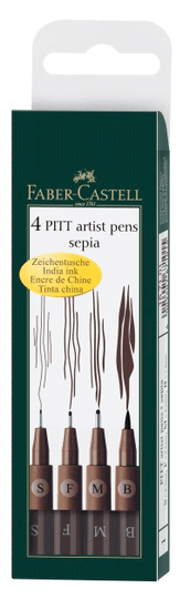 Faber-Castell PITT umelecké popisovače 4 (S,F,M,B) sépia set